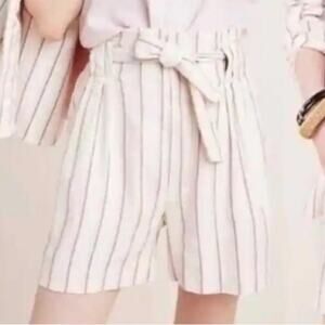 Anthropologie Edisto Paperbag Waist Striped White Pink Shorts (No Belt)